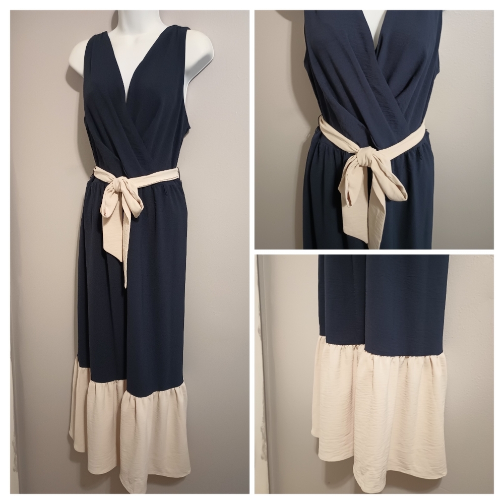 NEW DKNY DRESS SIZE 12 NAVY & CREAM NWT